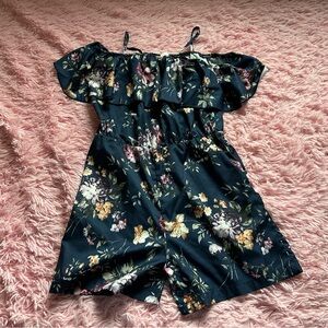 SHEIN Navy Floral Off-Shoulder Kids One-Piece